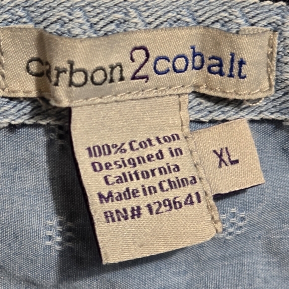 Carbon2Cobalt Women's Chambray Button‎ Up Long Sleeve Shirt Light Wash Dobby XL - Picture 2 of 7